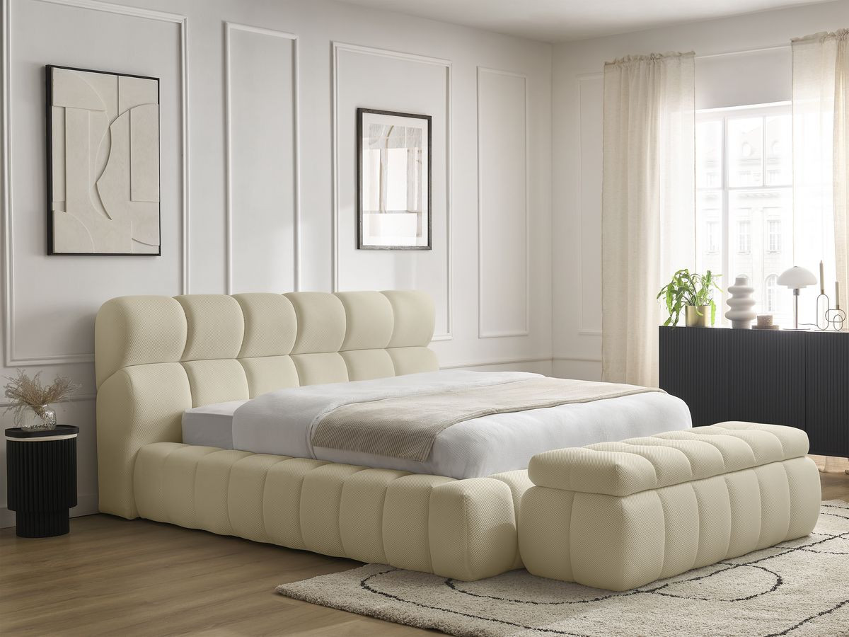 Lit coffre MONT-BLANC + Bout de lit MONT-BLANC mesh beige 140x190 + bout de lit — vue 5