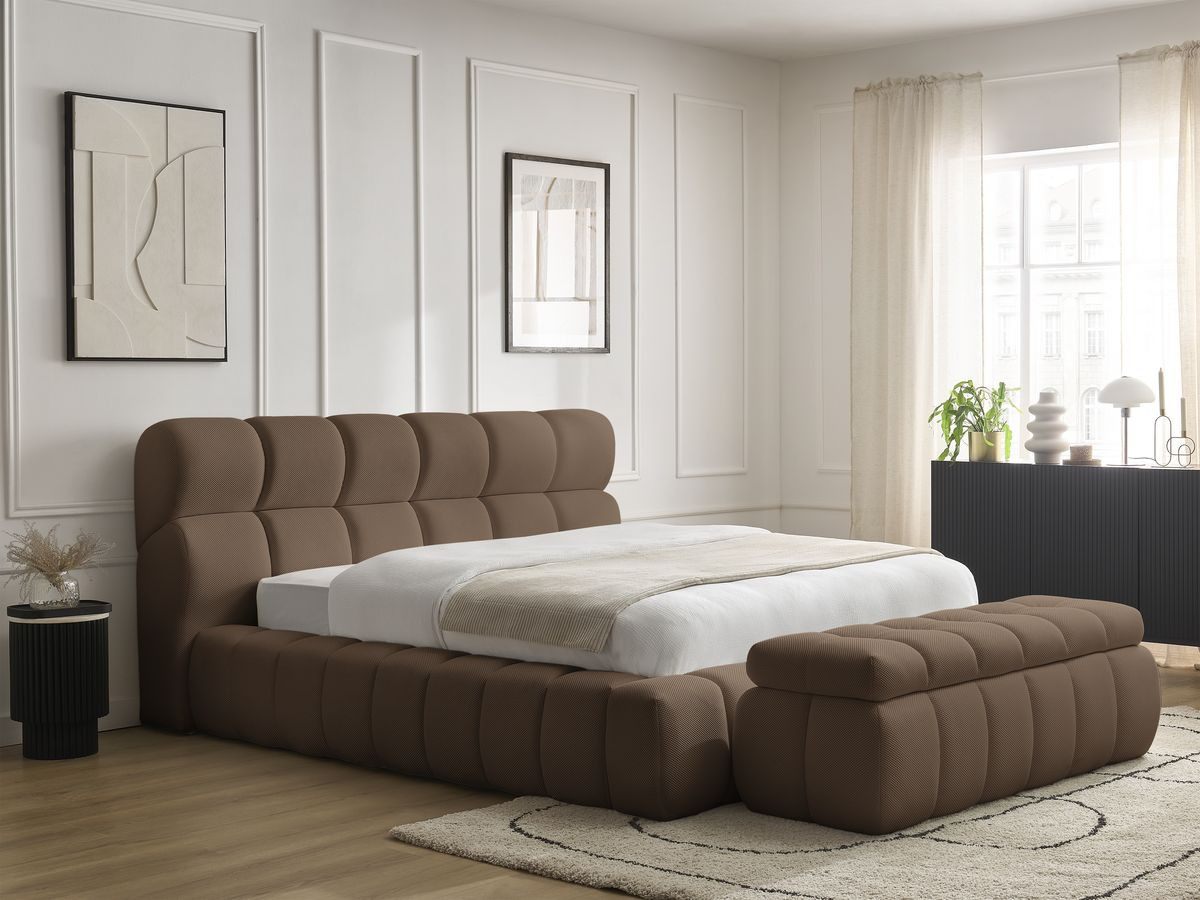 Lit coffre MONT-BLANC + Bout de lit MONT-BLANC mesh marron 140x190 + bout de lit — vue 5