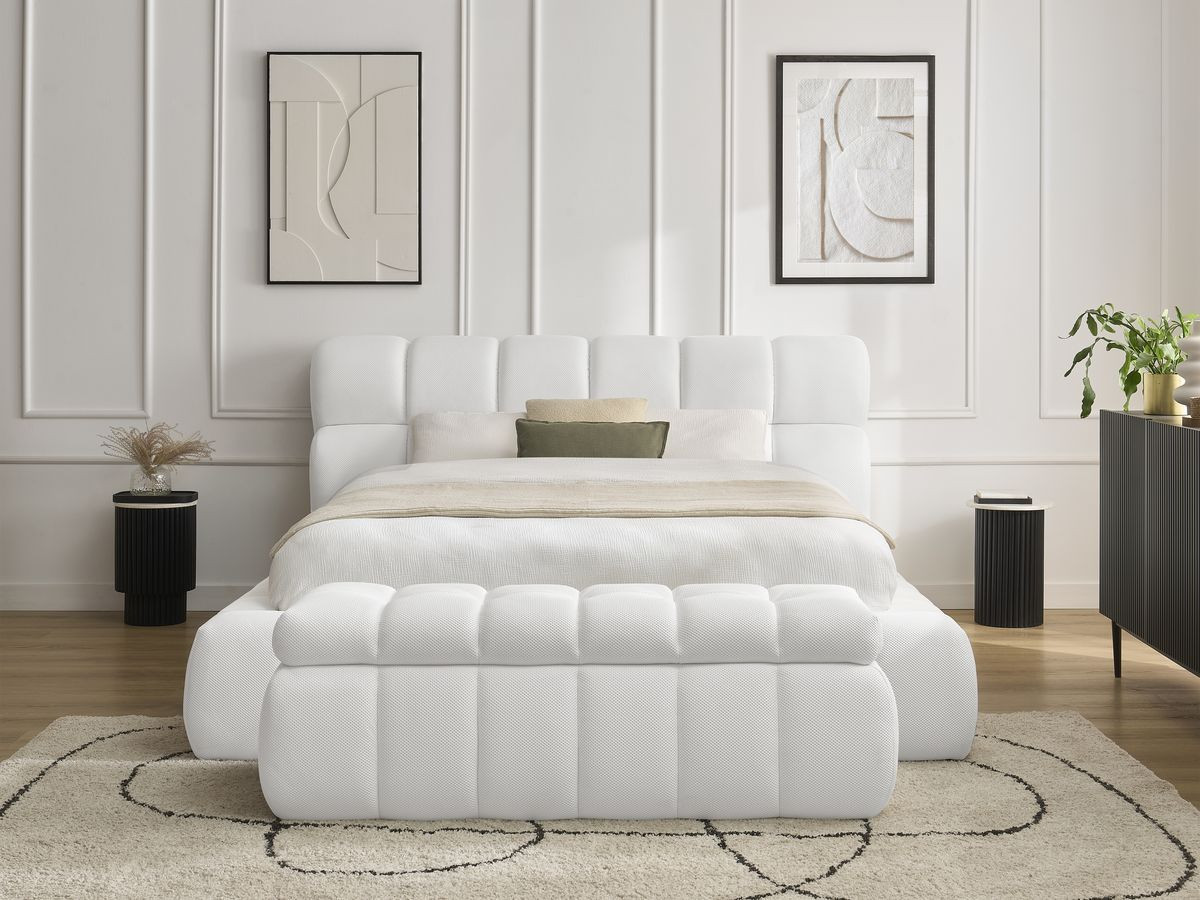 Lit coffre MONT-BLANC + Bout de lit MONT-BLANC tissu mesh