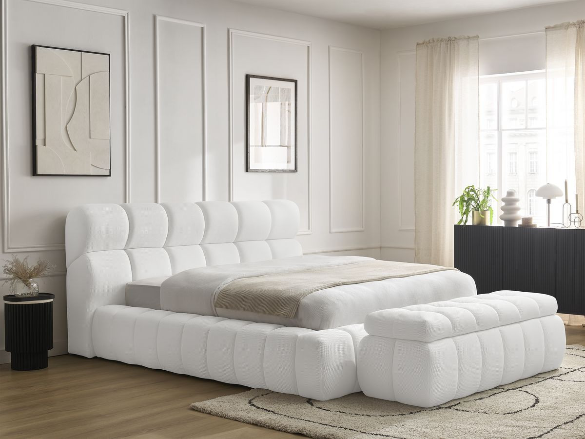 Lit coffre MONT-BLANC + Bout de lit MONT-BLANC mesh blanc 140x190 + bout de lit — vue 5