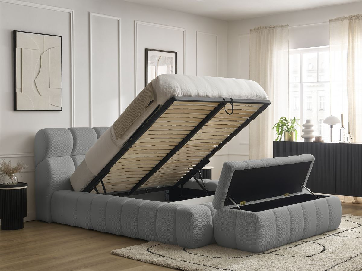 Lit coffre MONT-BLANC + Bout de lit MONT-BLANC tissu mesh