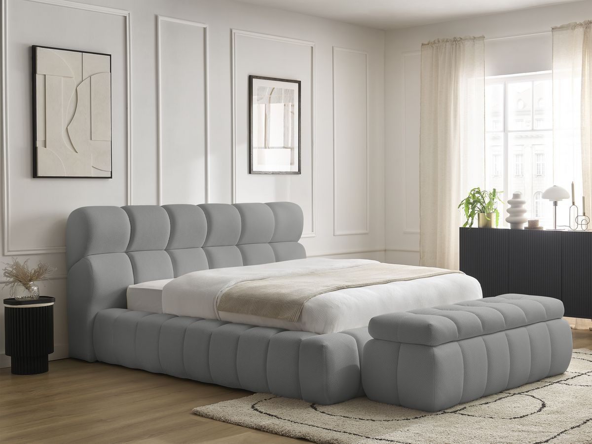 Lit coffre MONT-BLANC + Bout de lit MONT-BLANC mesh gris 140x190 + bout de lit — vue 5