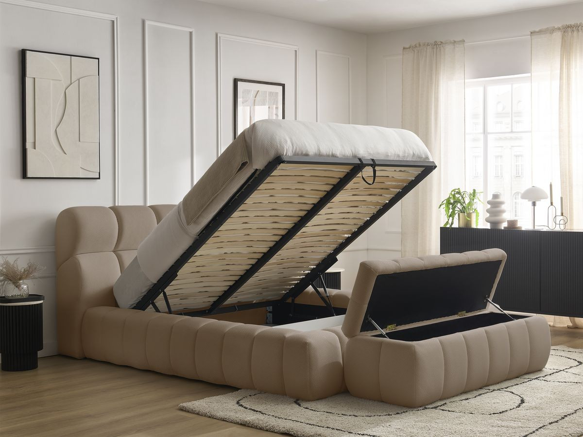 Lit coffre MONT-BLANC + Bout de lit MONT-BLANC tissu mesh