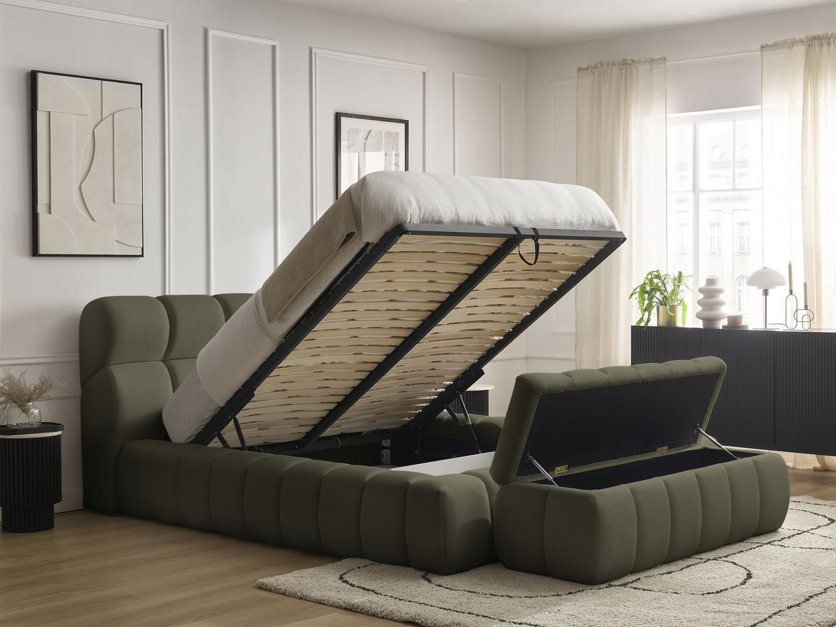 Lit coffre MONT-BLANC + Bout de lit MONT-BLANC tissu mesh