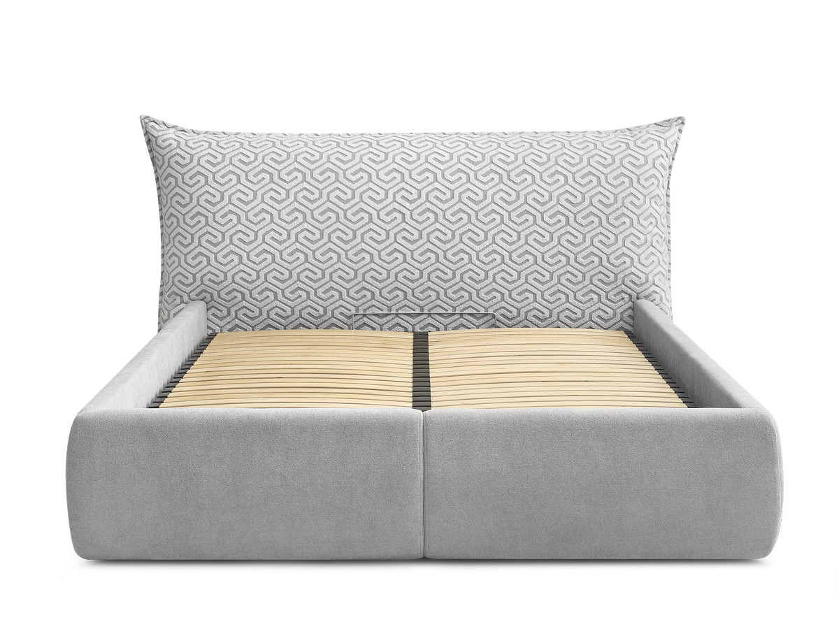 Lit coffre JADE Edition Limitée avec tête de lit effet oreiller tissu graphique