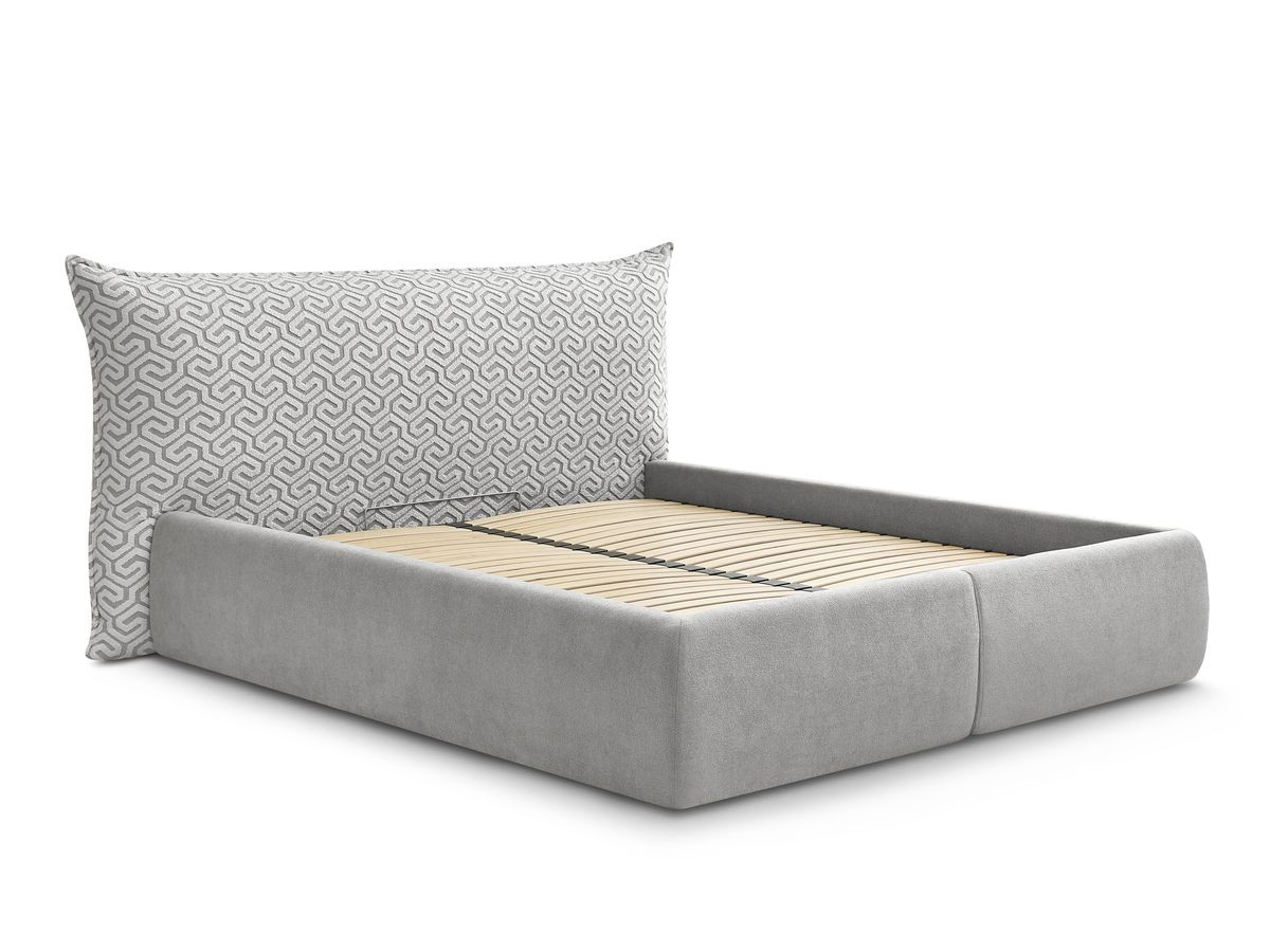 Lit coffre JADE Edition Limitée avec tête de lit effet oreiller tissu graphique
