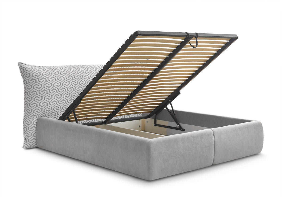 Lit coffre JADE Edition Limitée avec tête de lit effet oreiller tissu graphique