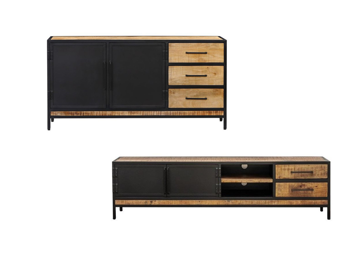 Ensemble BEAUBOURG avec Buffet 160 cm + Meuble TV Bois de manguier