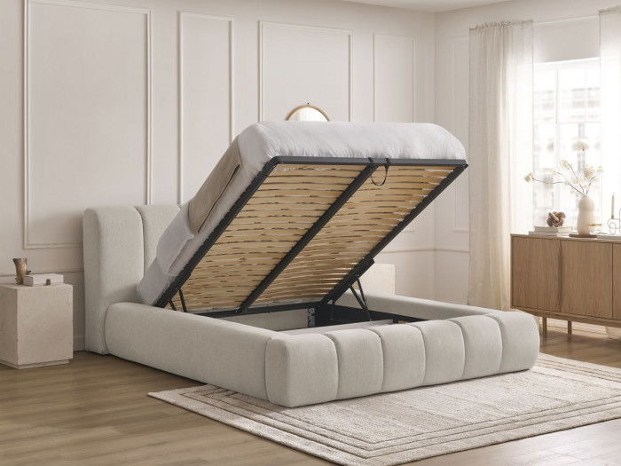 Lit coffre DENALI tissu lisse
