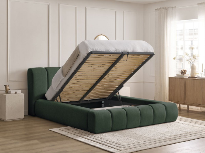 Lit coffre DENALI tissu lisse