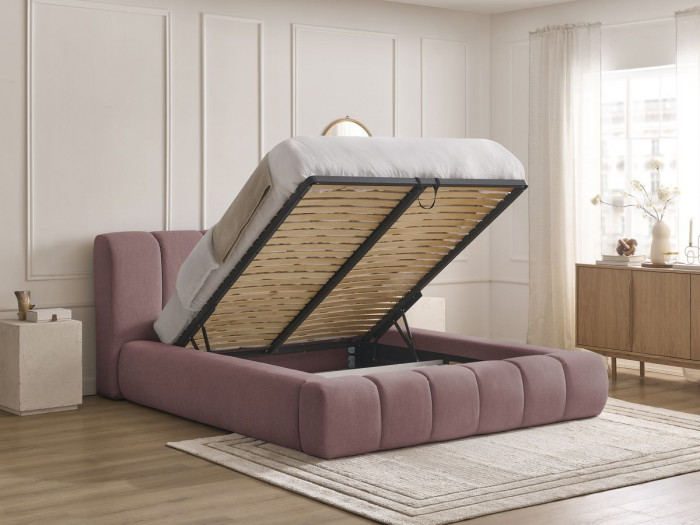 Lit coffre DENALI tissu lisse