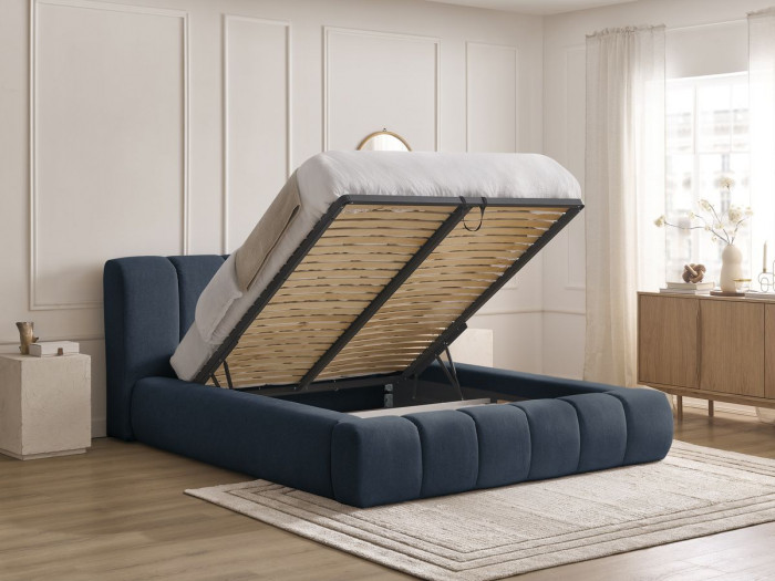 Lit coffre DENALI tissu lisse