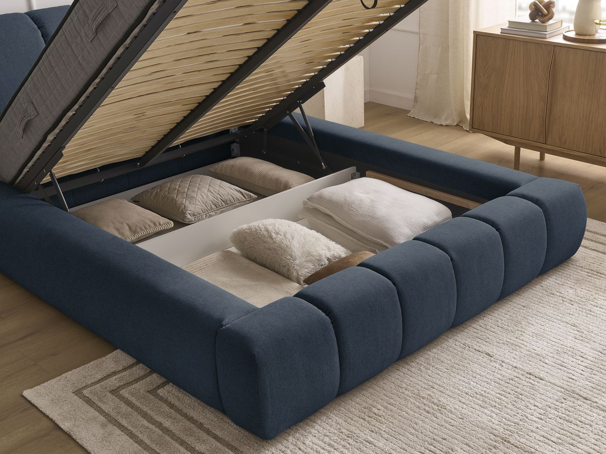 Lit coffre DENALI tissu lisse