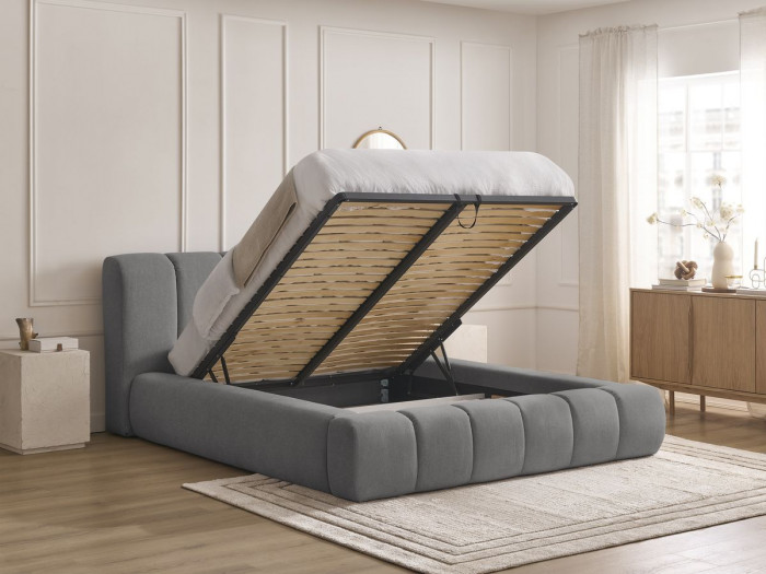 Lit coffre DENALI tissu lisse