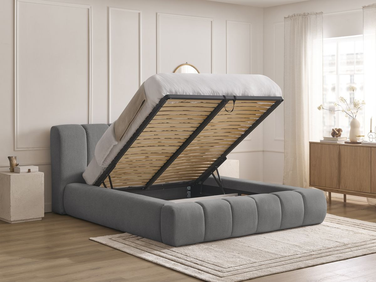 Lit coffre DENALI tissu lisse
