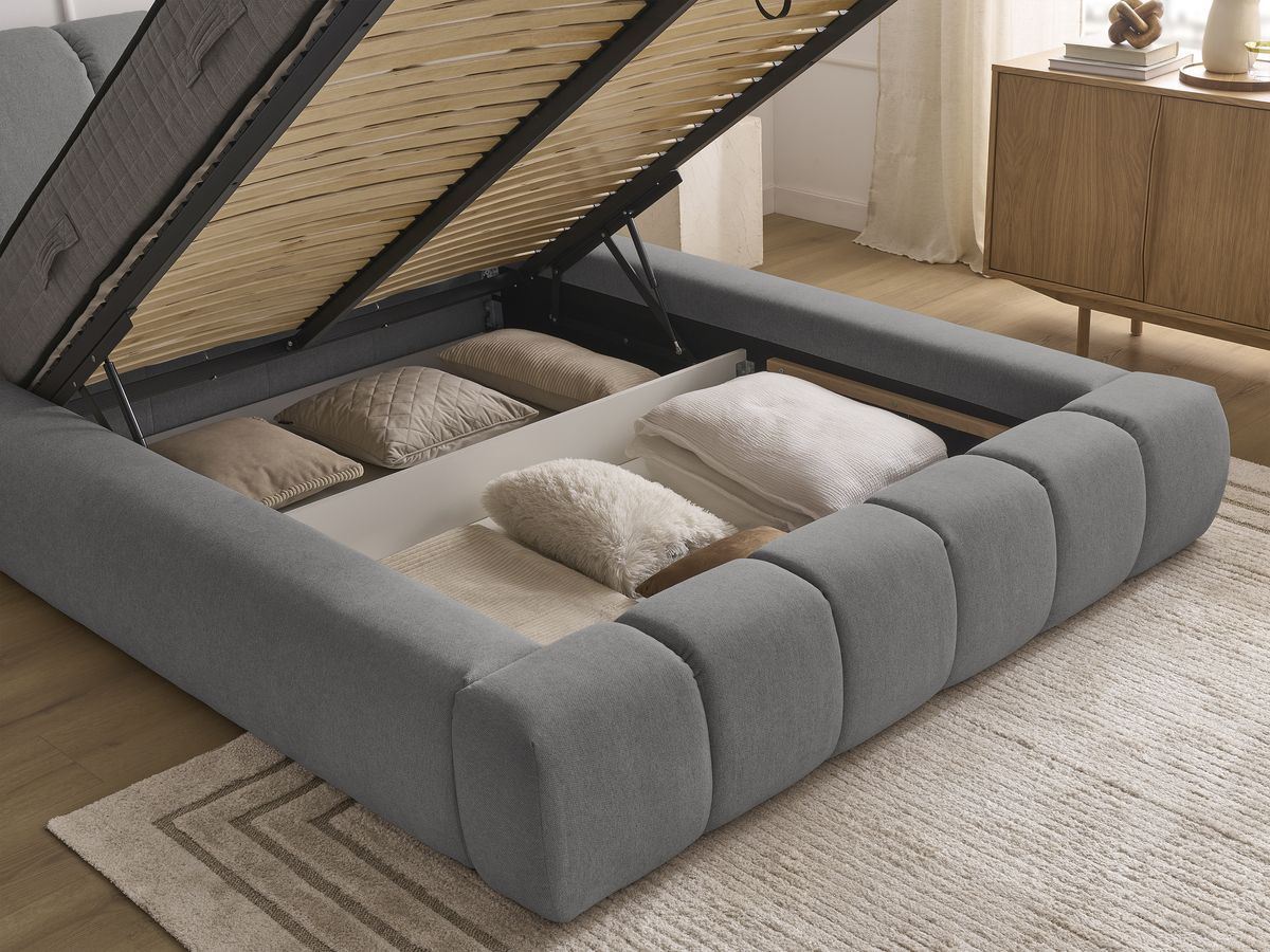 Lit coffre DENALI tissu lisse