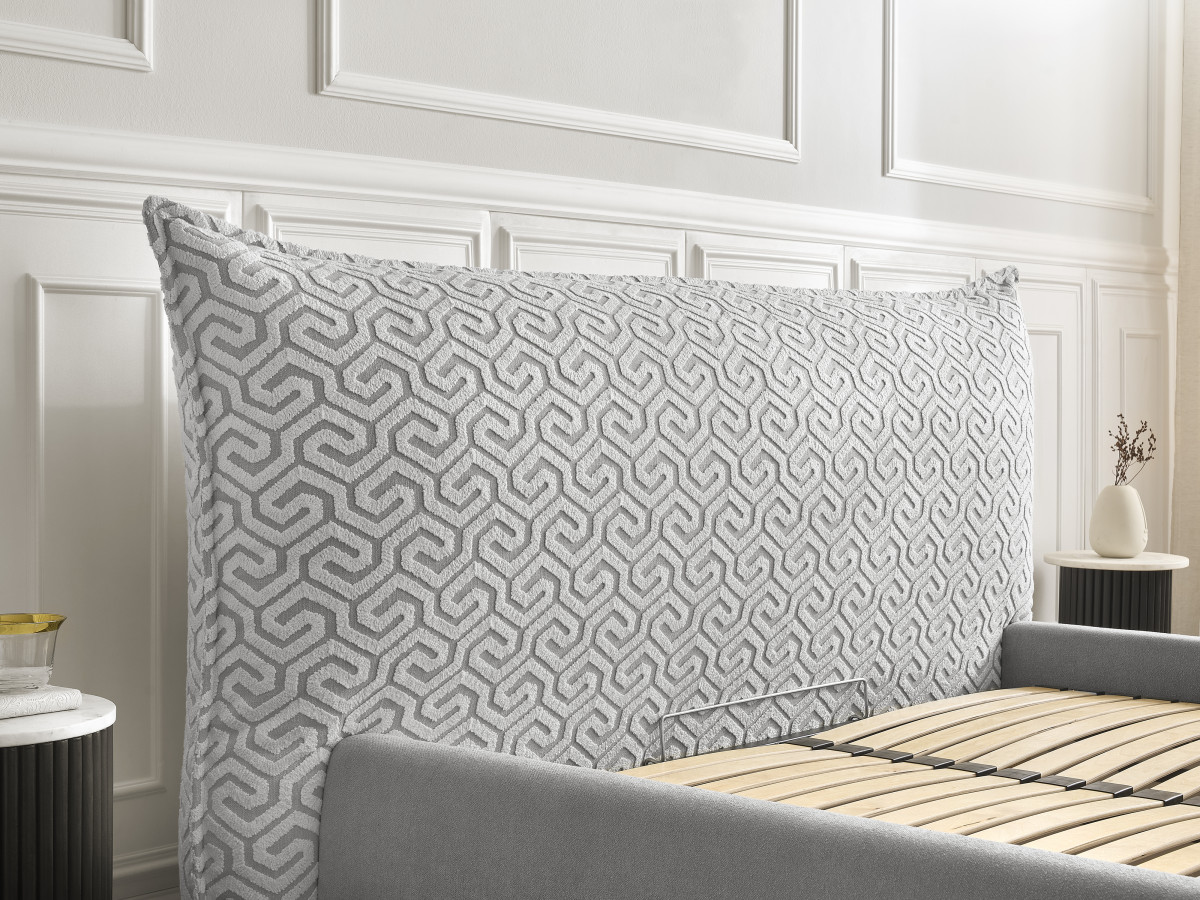 Lit coffre JADE Edition Limitée avec tête de lit effet oreiller tissu graphique