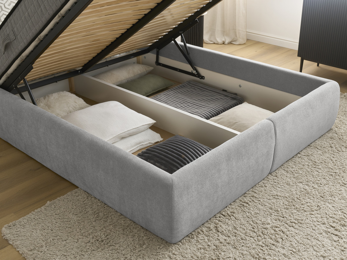 Lit coffre JADE Edition Limitée avec tête de lit effet oreiller tissu graphique