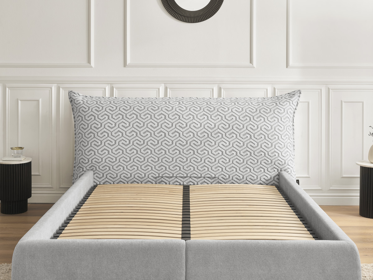 Lit coffre JADE Edition Limitée avec tête de lit effet oreiller tissu graphique
