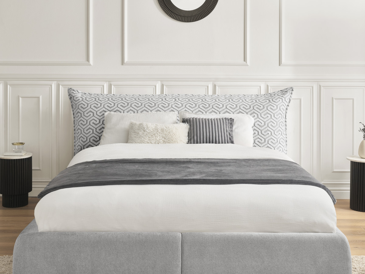 Lit coffre JADE Edition Limitée avec tête de lit effet oreiller tissu graphique
