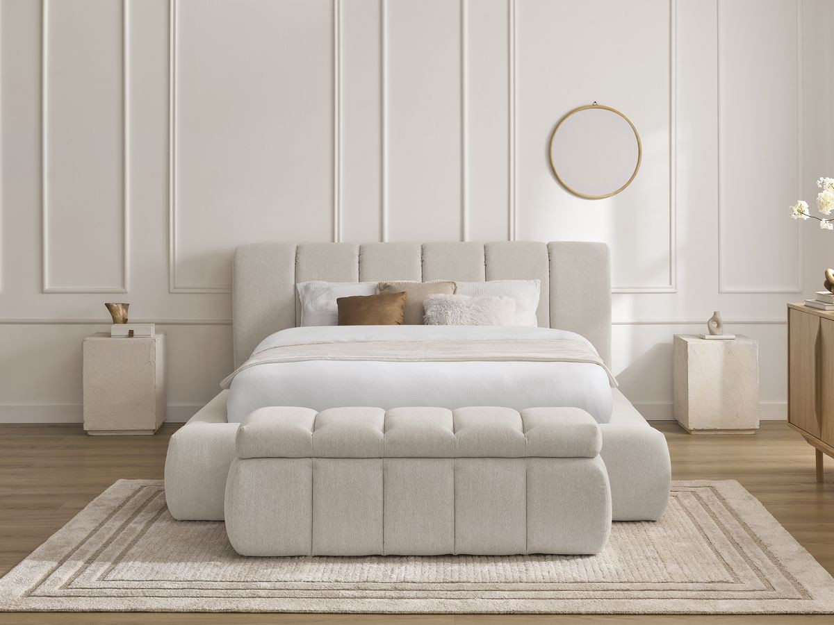 Łóżko skrzyniowe DENALI z tkaniny frotte + zagłówek łóżka DENALI