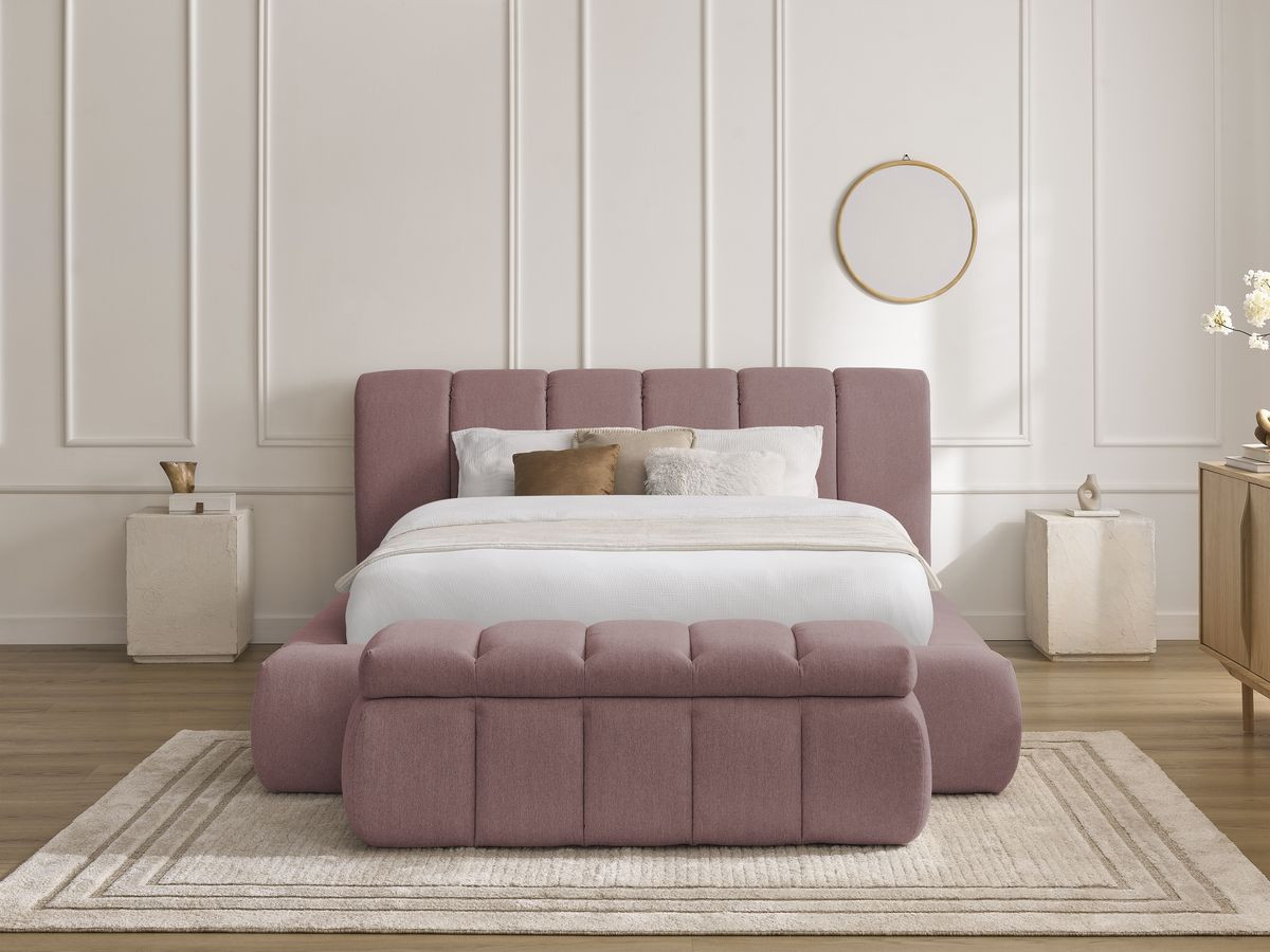 Lit coffre DENALI tissu lisse + Bout de lit DENALI