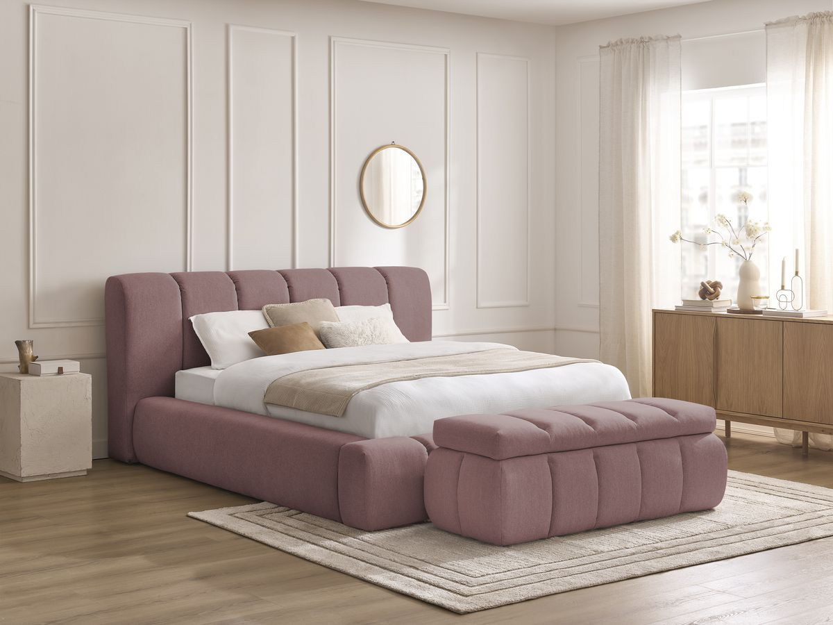 Lit coffre DENALI tissu lisse + Bout de lit DENALI