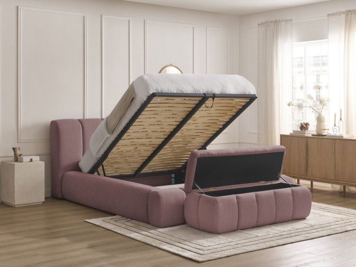 Lit coffre DENALI tissu lisse + Bout de lit DENALI