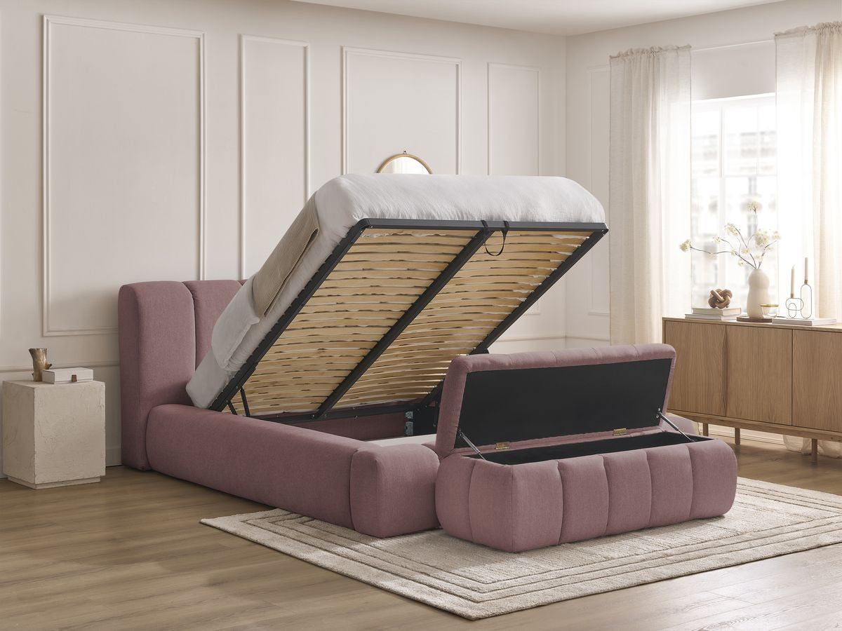 Łóżko skrzyniowe DENALI z tkaniny frotte + zagłówek łóżka DENALI