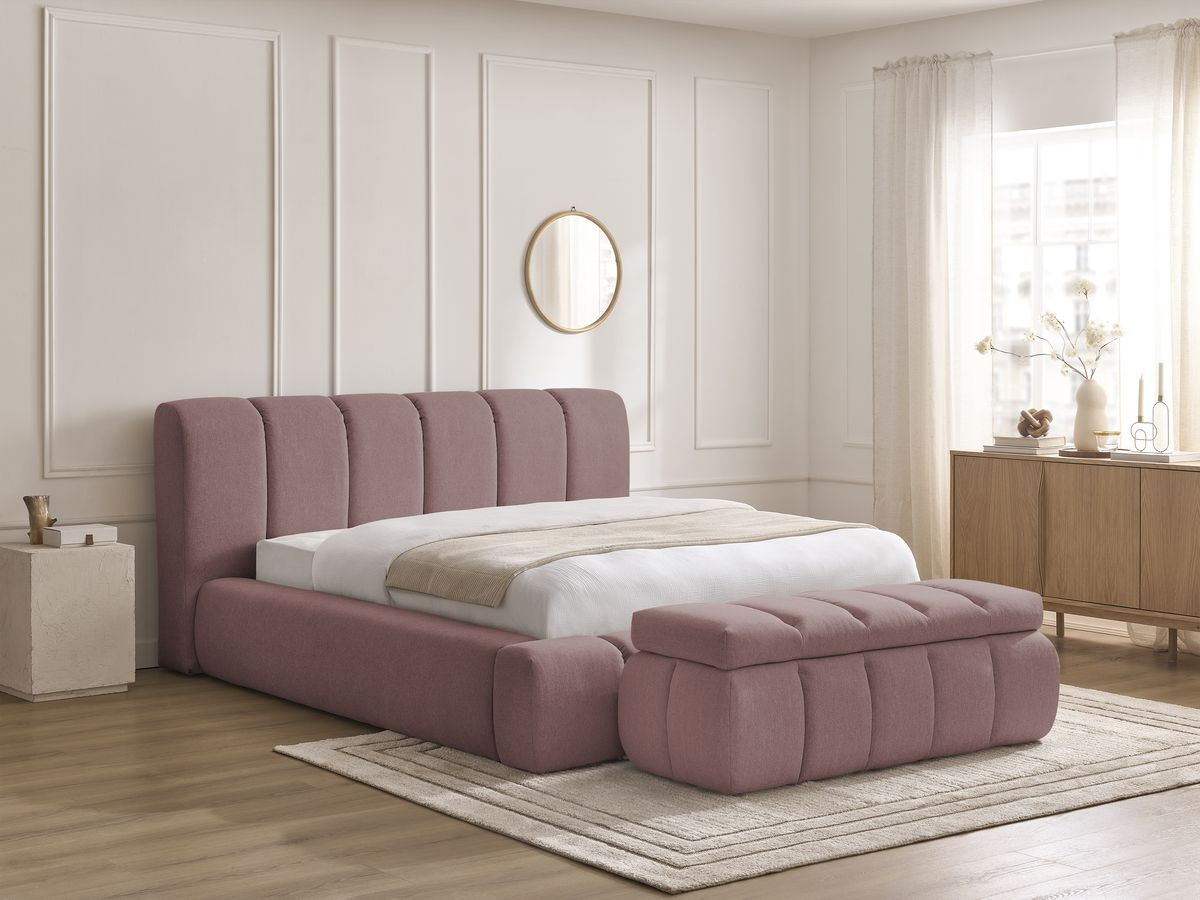 Lit coffre DENALI tissu lisse + Bout de lit DENALI