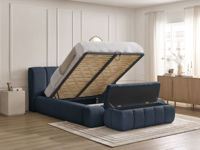 Lit coffre DENALI tissu lisse + Bout de lit DENALI