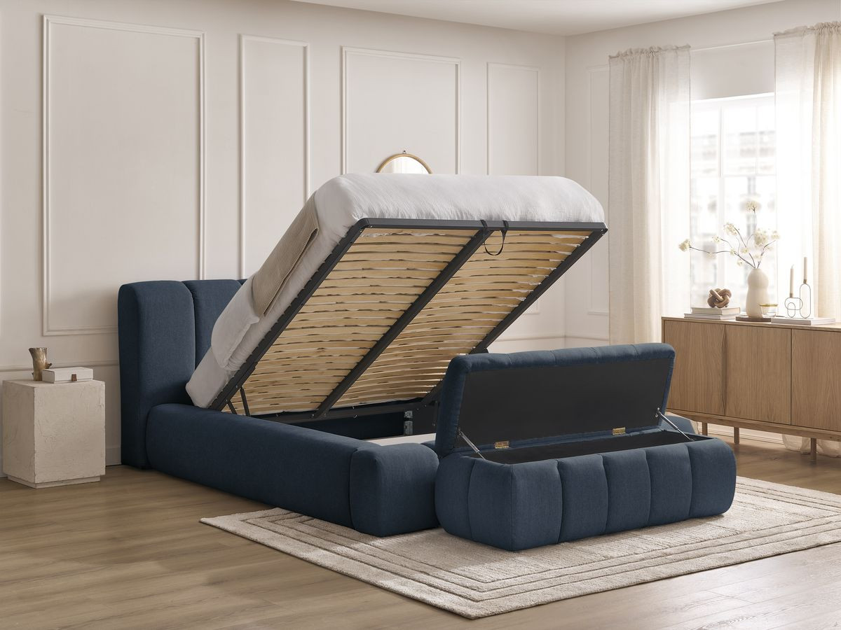 Łóżko skrzyniowe DENALI z tkaniny frotte + zagłówek łóżka DENALI