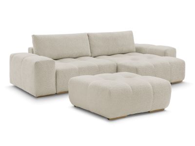 Canapé d'angle réversible ANAKIN tissu bouclette avec pouf