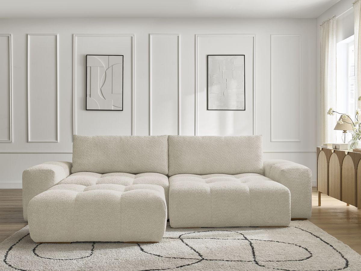 Canapé d'angle réversible ANAKIN bouclette avec pouf beige — vue 5