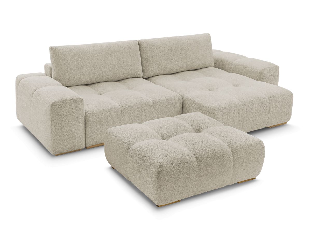 Canapé d'angle réversible ANAKIN tissu bouclette avec pouf