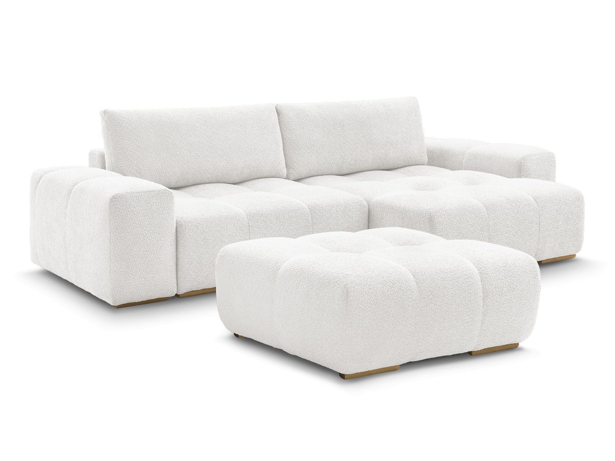Canapé d'angle réversible ANAKIN tissu bouclette avec pouf