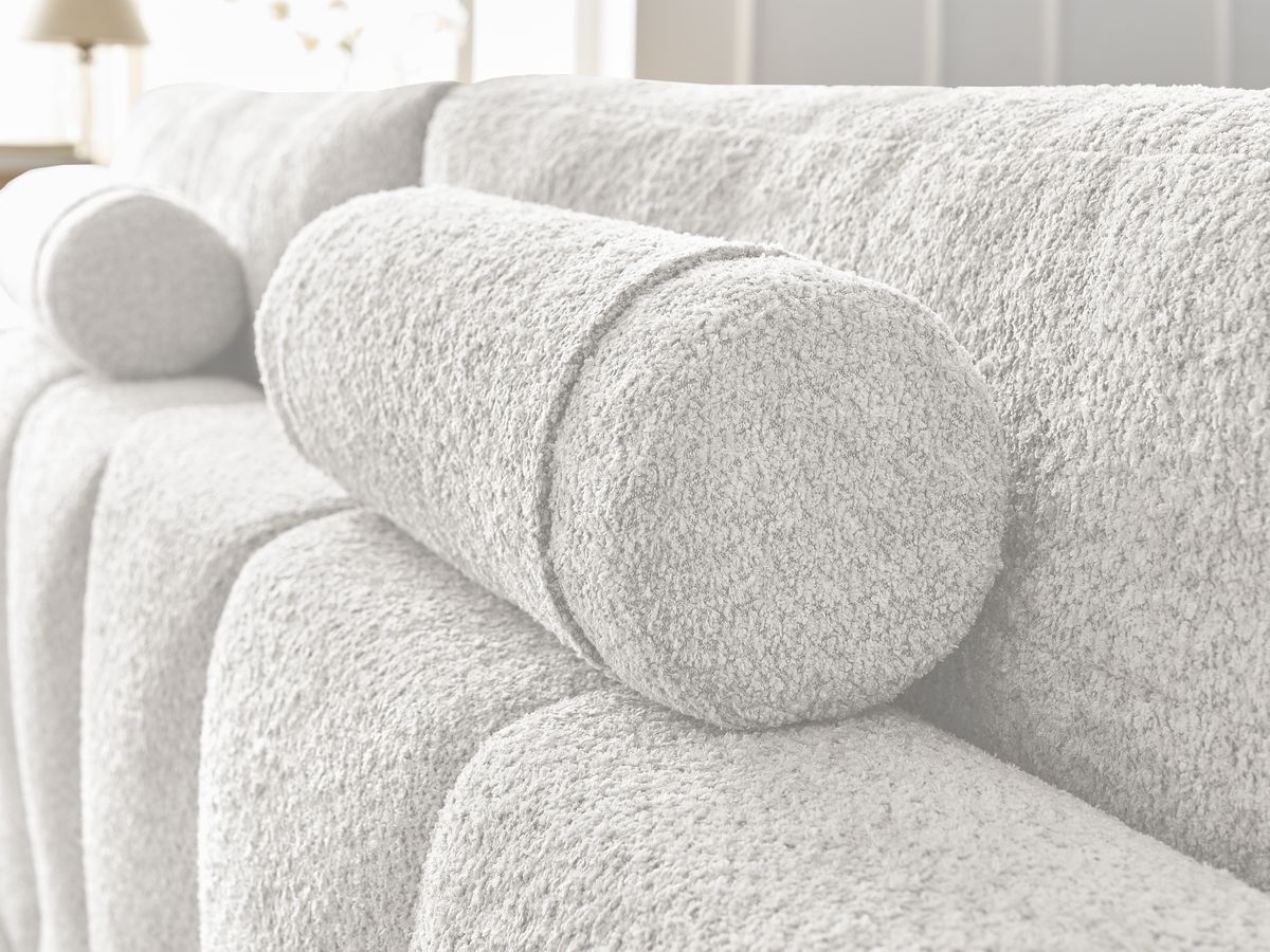 Canapé d'angle réversible ANAKIN tissu bouclette avec pouf