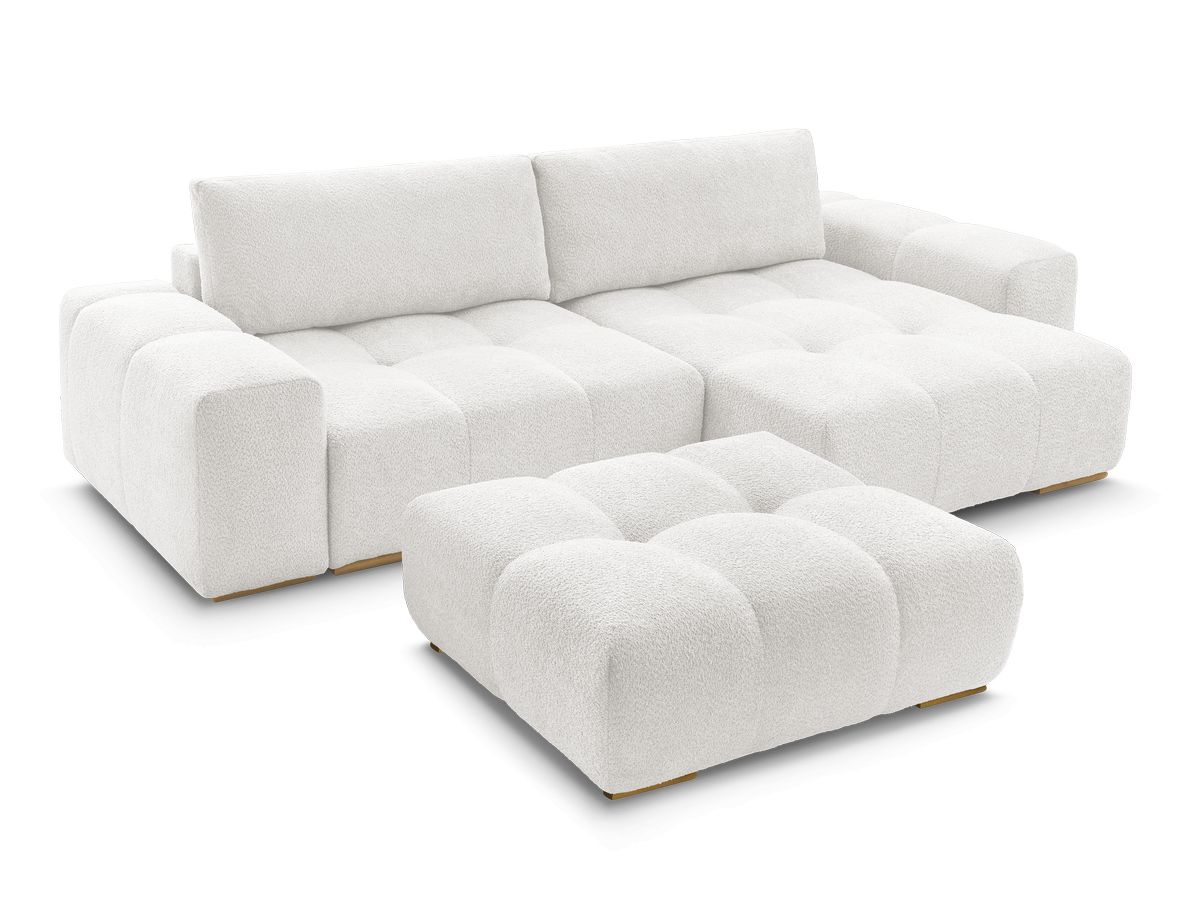 Canapé d'angle réversible ANAKIN tissu bouclette avec pouf