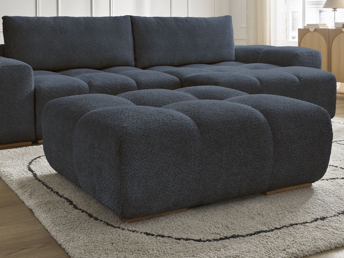 Canapé d'angle réversible ANAKIN tissu bouclette avec pouf