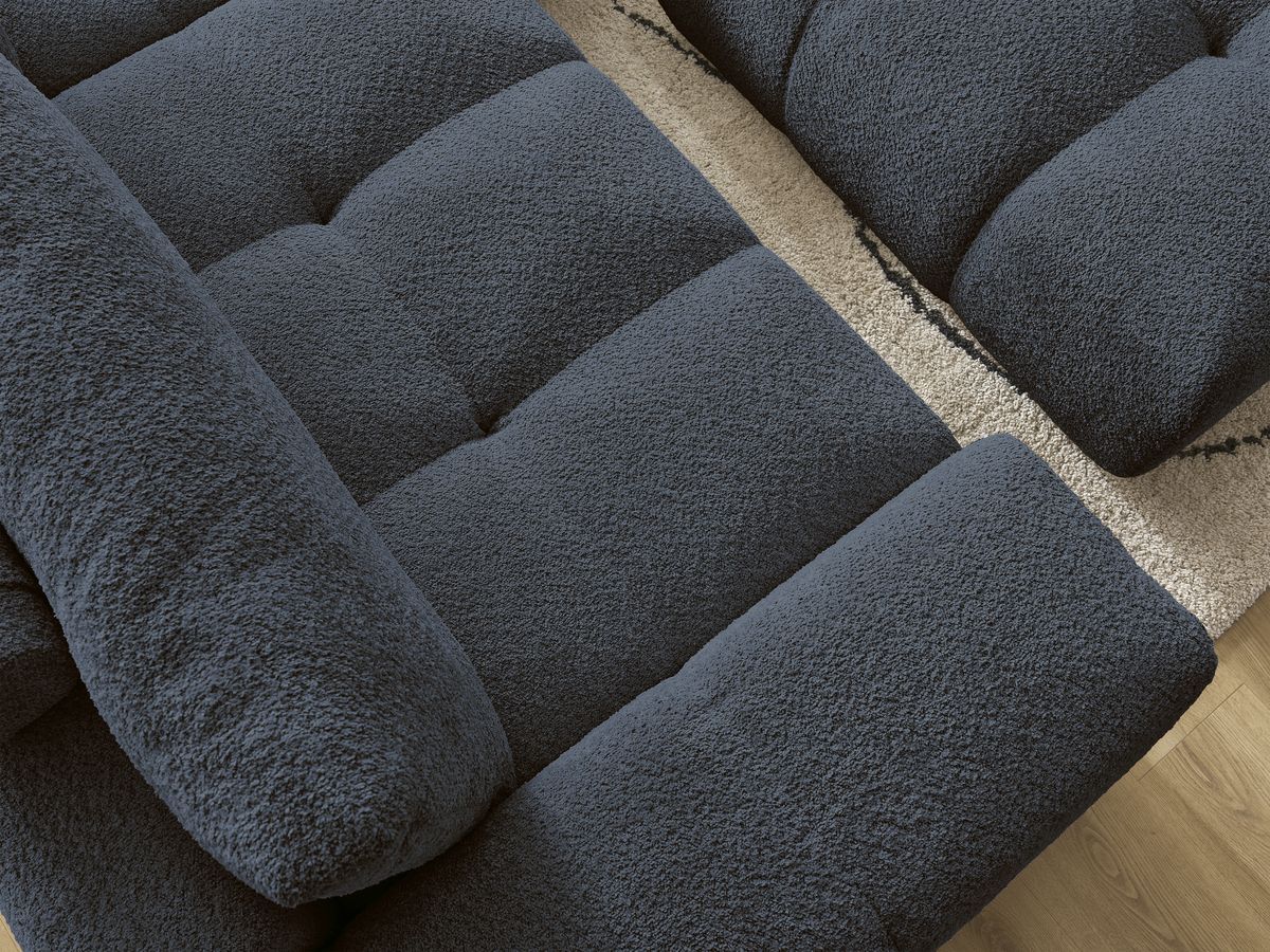 Canapé d'angle réversible ANAKIN tissu bouclette avec pouf