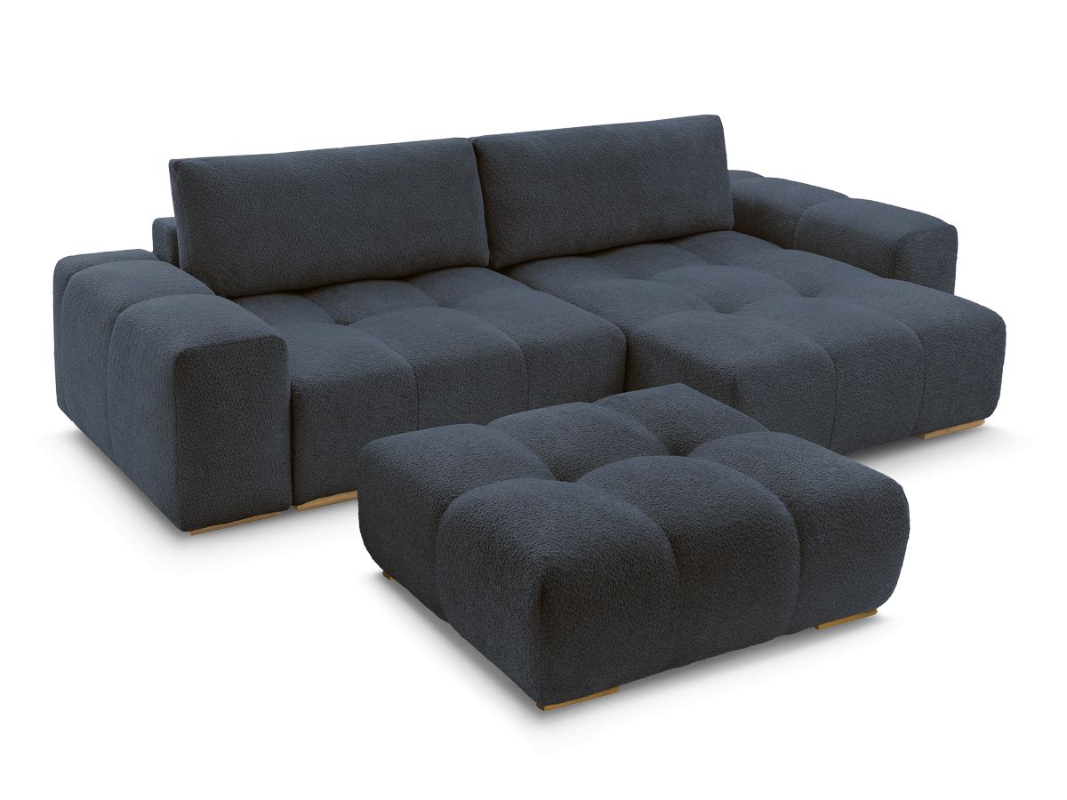 Canapé d'angle réversible ANAKIN tissu bouclette avec pouf
