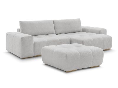 Canapé d'angle réversible ANAKIN tissu bouclette avec pouf