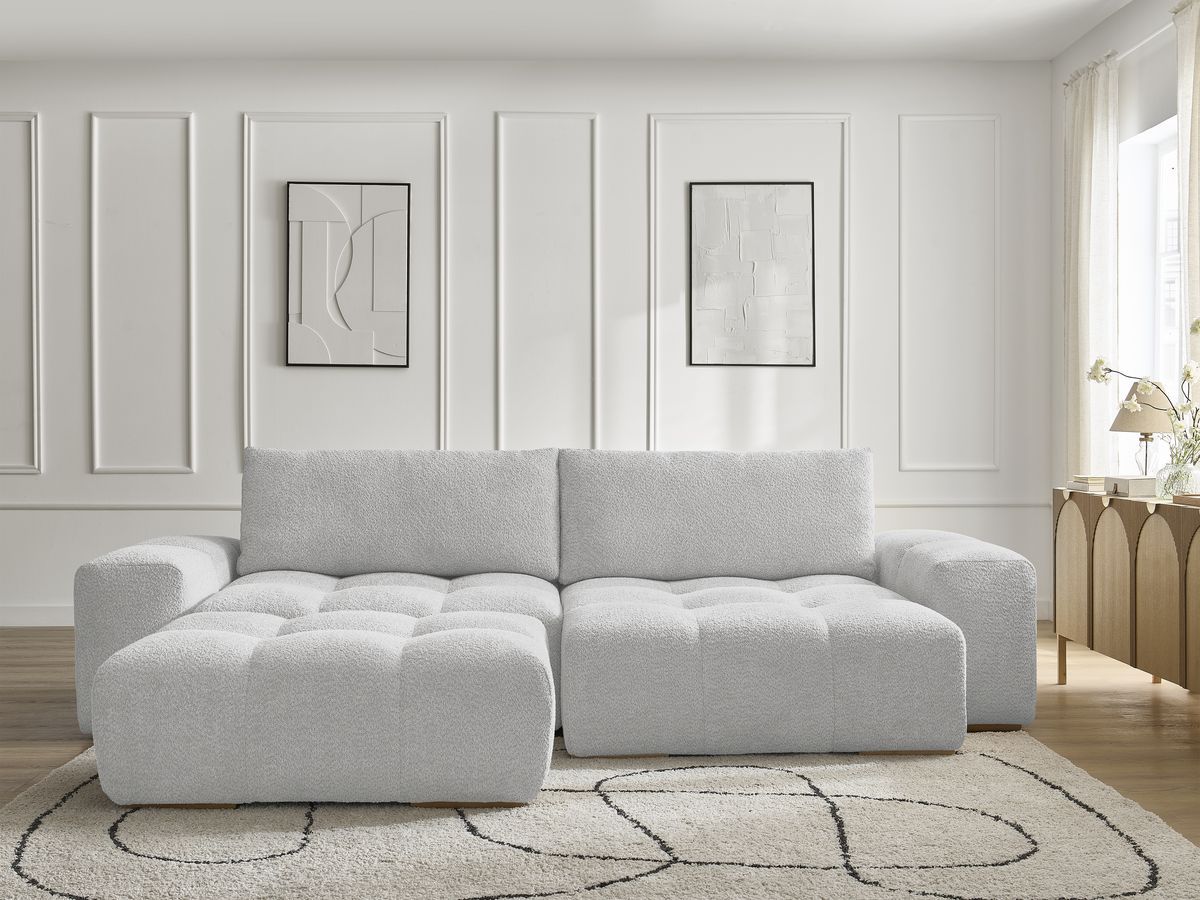 Canapé d'angle réversible ANAKIN bouclette avec pouf gris clair — vue 5