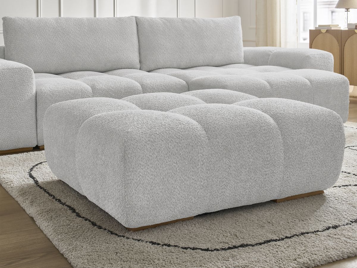 Canapé d'angle réversible ANAKIN tissu bouclette avec pouf