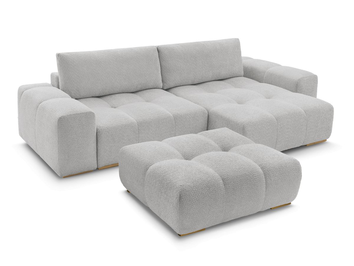 Canapé d'angle réversible ANAKIN tissu bouclette avec pouf