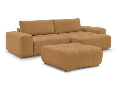 Canapé d'angle réversible ANAKIN tissu bouclette avec pouf