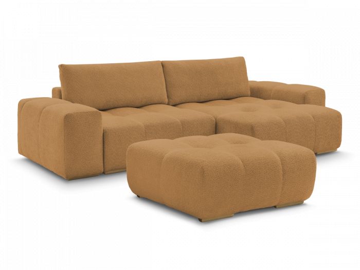 Canapé d'angle réversible ANAKIN tissu bouclette avec pouf