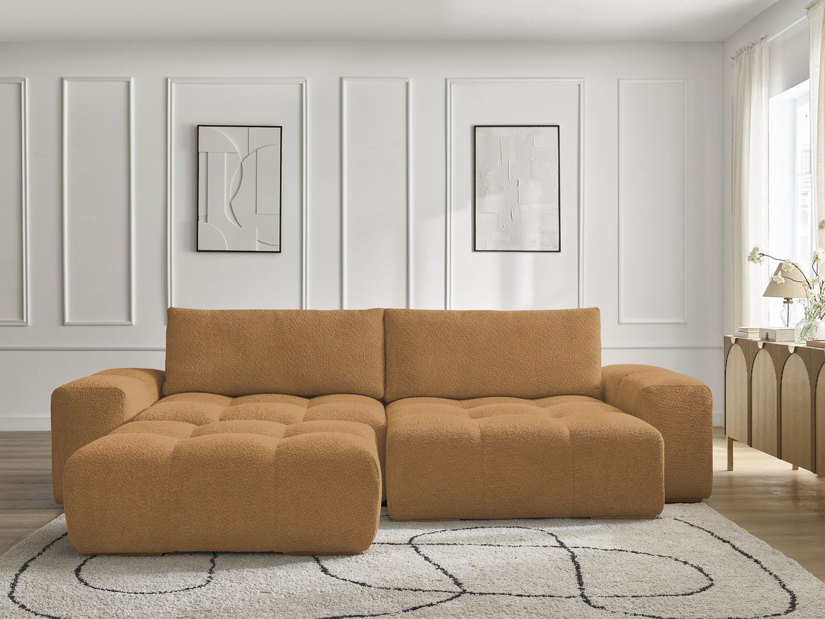 Canapé d'angle réversible ANAKIN bouclette avec pouf jaune — vue 5