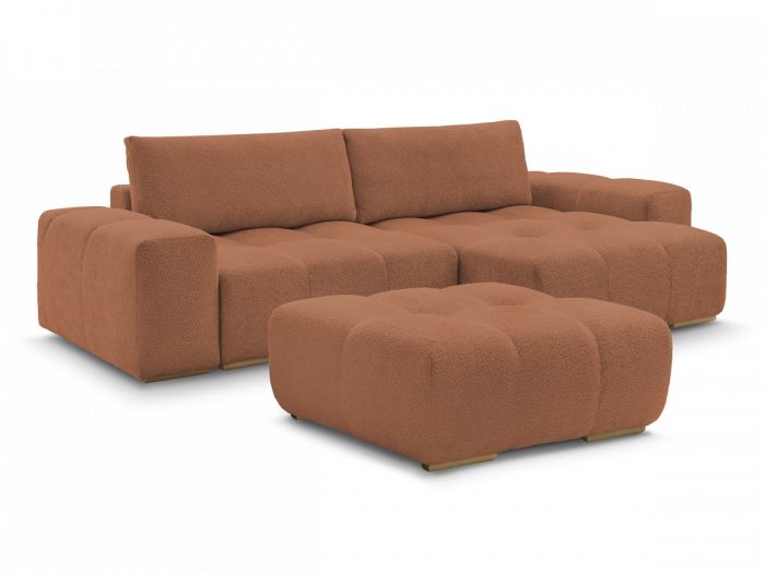 Canapé d'angle réversible ANAKIN tissu bouclette avec pouf