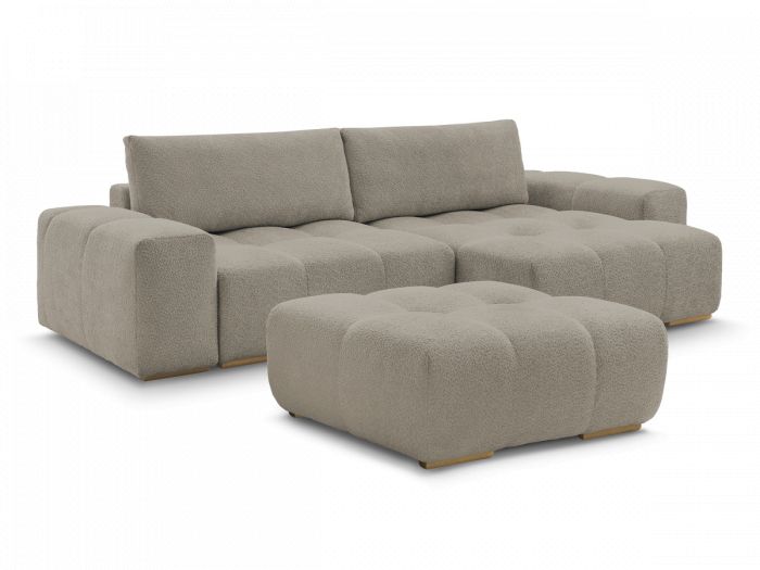 Canapé d'angle réversible ANAKIN tissu bouclette avec pouf